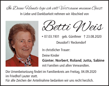Anzeige von Betti Weis von MGO