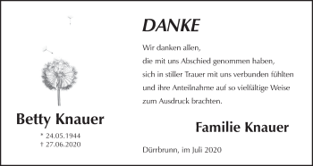 Anzeige von Betty Knauer von MGO