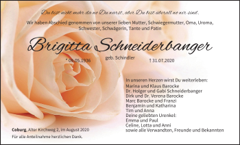 Anzeige von Brigitta Schneiderbanger von MGO