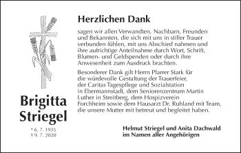 Anzeige von Brigitta Striegel von MGO