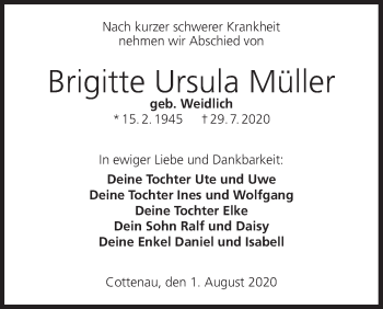 Anzeige von Brigitte Ursula Müller von MGO