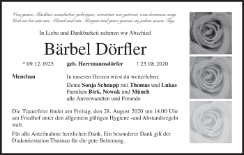 Anzeige von Bärbel Dörfler von MGO