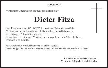Anzeige von Dieter Fitza von MGO
