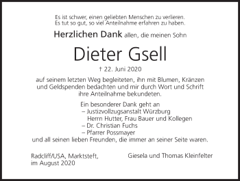 Anzeige von Dieter Gsell von MGO