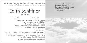Anzeige von Edith Schiffner von MGO