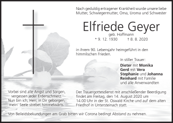 Anzeige von Elfriede Geyer von MGO