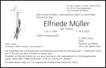 Anzeige von Elfriede Müller von MGO