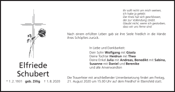Anzeige von Elfriede Schubert von MGO