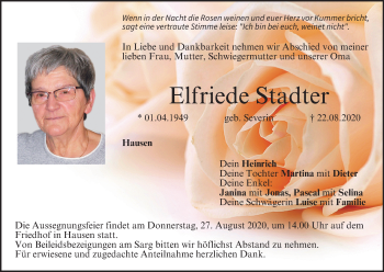 Anzeige von Elfriede Stadter von MGO