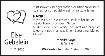 Anzeige von Else Gebelein von MGO