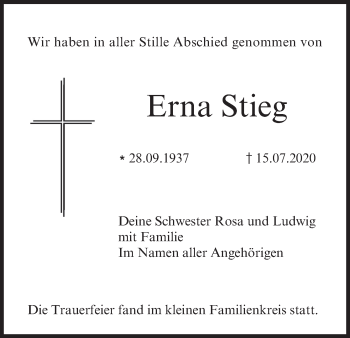 Anzeige von Erna Stieg von MGO