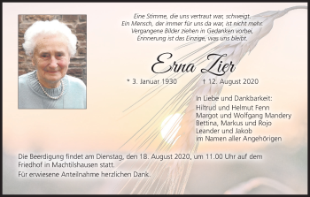 Anzeige von Erna Zier von MGO