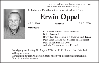 Anzeige von Erwin Oppel von MGO