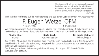 Anzeige von Eugen Wetzel von MGO