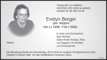 Anzeige von Evelyn Berger von MGO