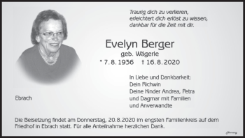 Anzeige von Evelyn Berger von MGO