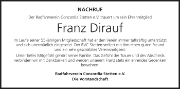Anzeige von Franz Dirauf von MGO