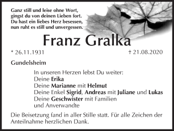 Anzeige von Franz Gralka von MGO
