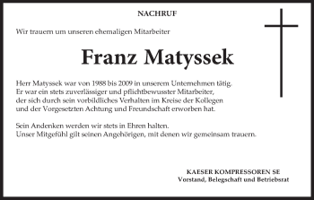 Anzeige von Franz Matyssek von MGO