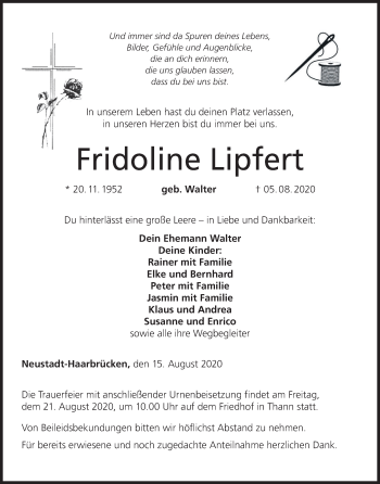 Anzeige von Fridoline Lipfert von MGO