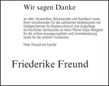 Anzeige von Friederike Freund von MGO
