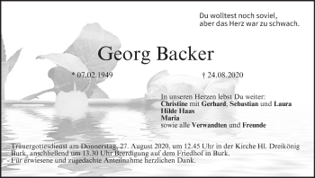 Anzeige von Georg Backer von MGO