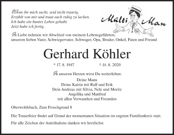 Anzeige von Gerhard Köhler von MGO