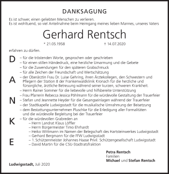 Anzeige von Gerhard Rentsch von MGO