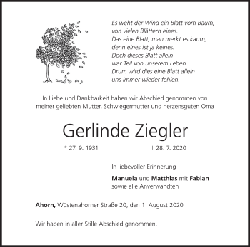 Anzeige von Gerlinde Ziegler von MGO