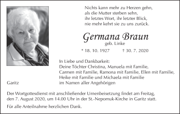 Anzeige von Germana Braun von MGO