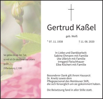 Anzeige von Gertrud Kaßel von MGO