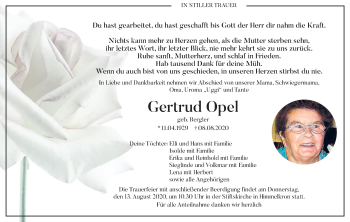 Anzeige von Gertrud Opel von MGO