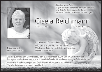 Anzeige von Gisela Reichmann von MGO