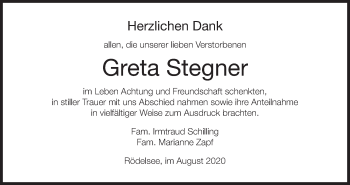 Anzeige von Greta Stegner von MGO