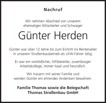 Anzeige von Günter Herden von MGO