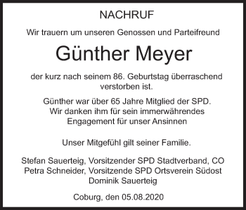 Anzeige von Günther Meyer von MGO