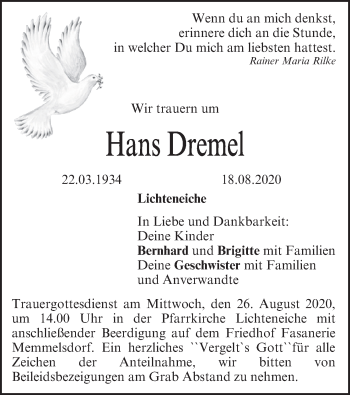 Anzeige von Hans Dremel von MGO