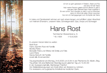 Anzeige von Hans Rost von MGO