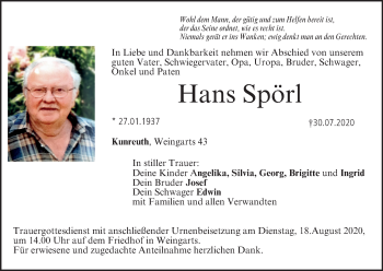 Anzeige von Hans Spörl von MGO