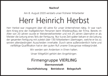 Anzeige von Heinrich  Herbst von MGO