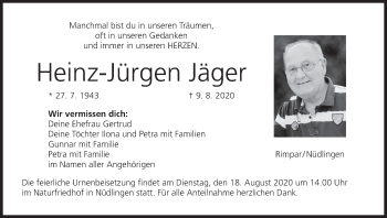 Anzeige von Heinz-Jürgen Jäger von MGO