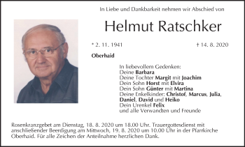 Anzeige von Helmut Ratschker von MGO