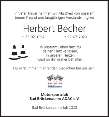 Anzeige von Herbert Becher von MGO