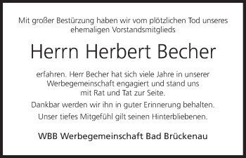 Anzeige von Herbert Becher von MGO