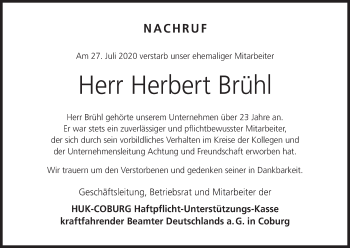 Anzeige von Herbert Brühl von MGO