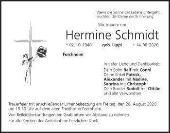 Anzeige von Hermine Schmidt von MGO