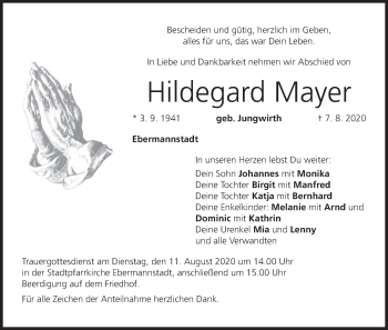 Anzeige von Hildegard Mayer von MGO