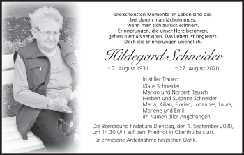 Anzeige von Hildegard Schneider von MGO