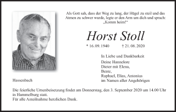Anzeige von Horst Stoll von MGO