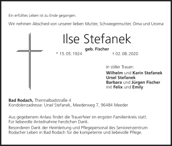 Anzeige von Ilse Stefanek von MGO
